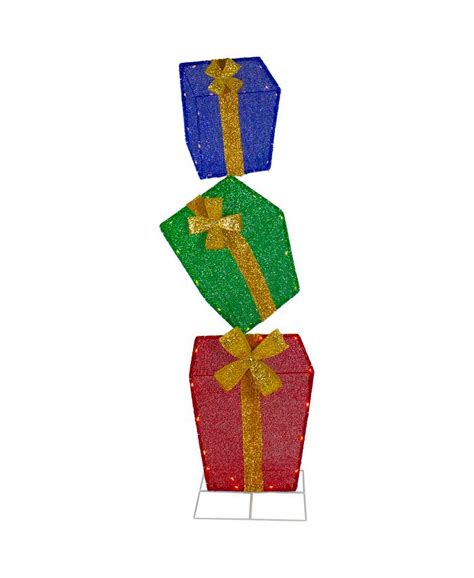 Northlight Lighted Tinsel Stacked Gift Boxes Outdoor 